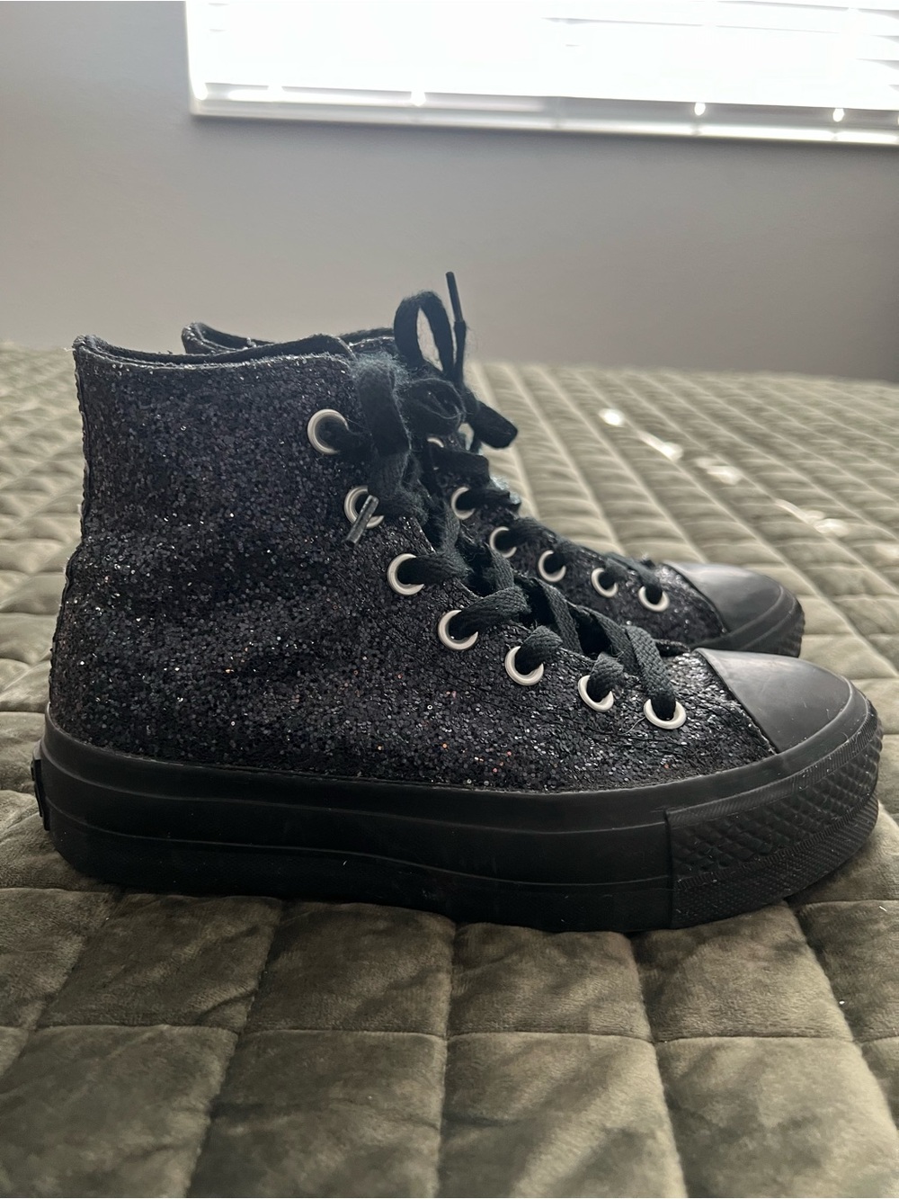 Custom black glitter converse platform high tops